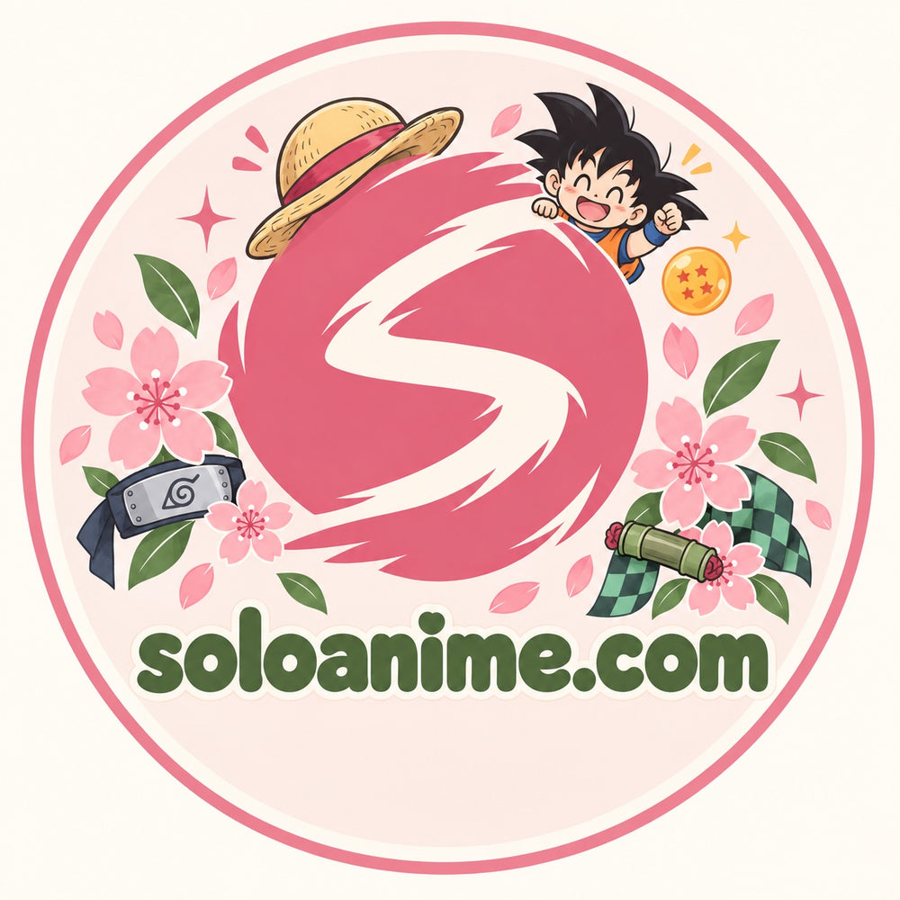 Soloanime.com: kawaii logo with cherry blossoms and anime details